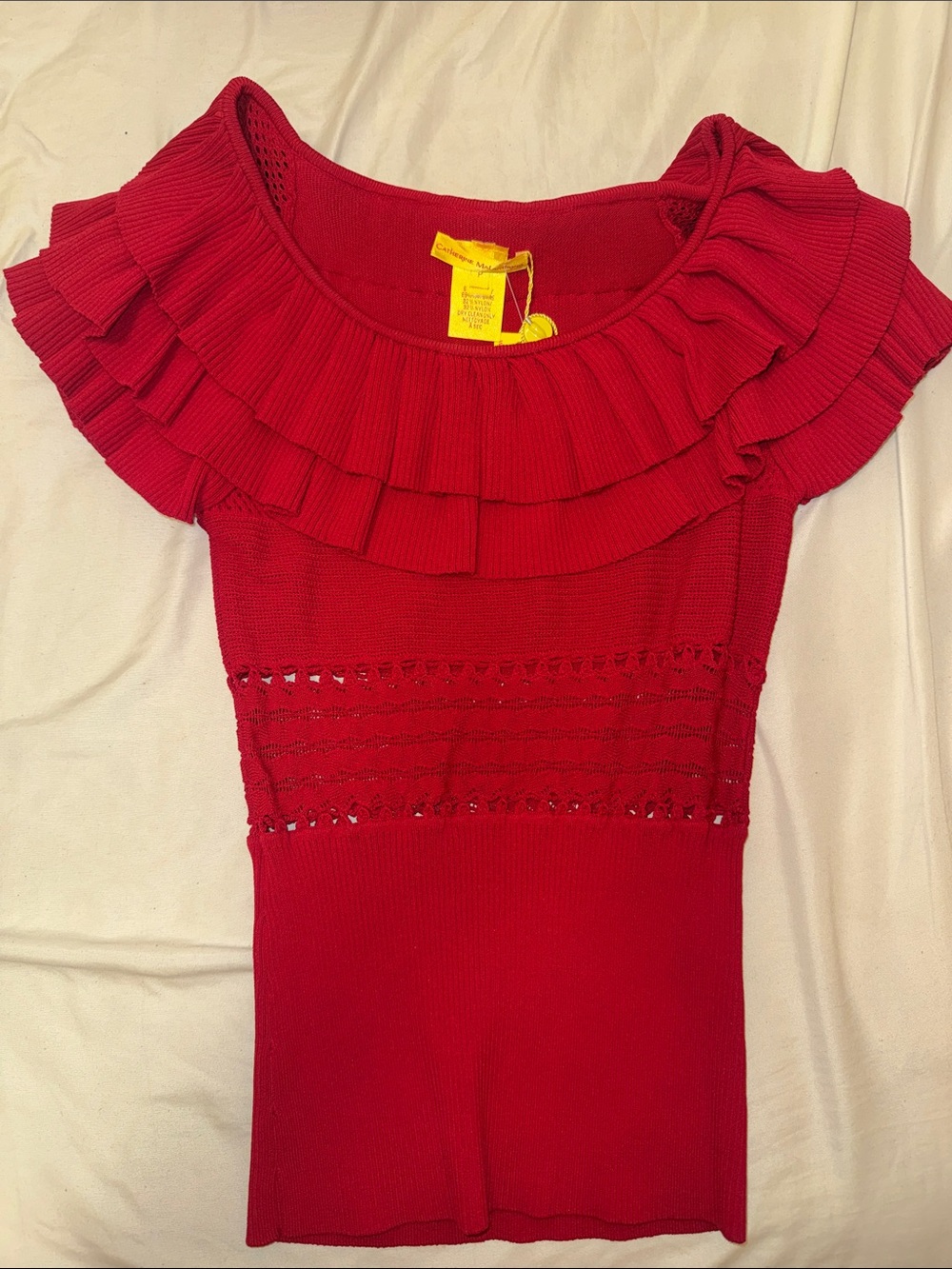Catherine Malandrino Red Ruffled Knit Top